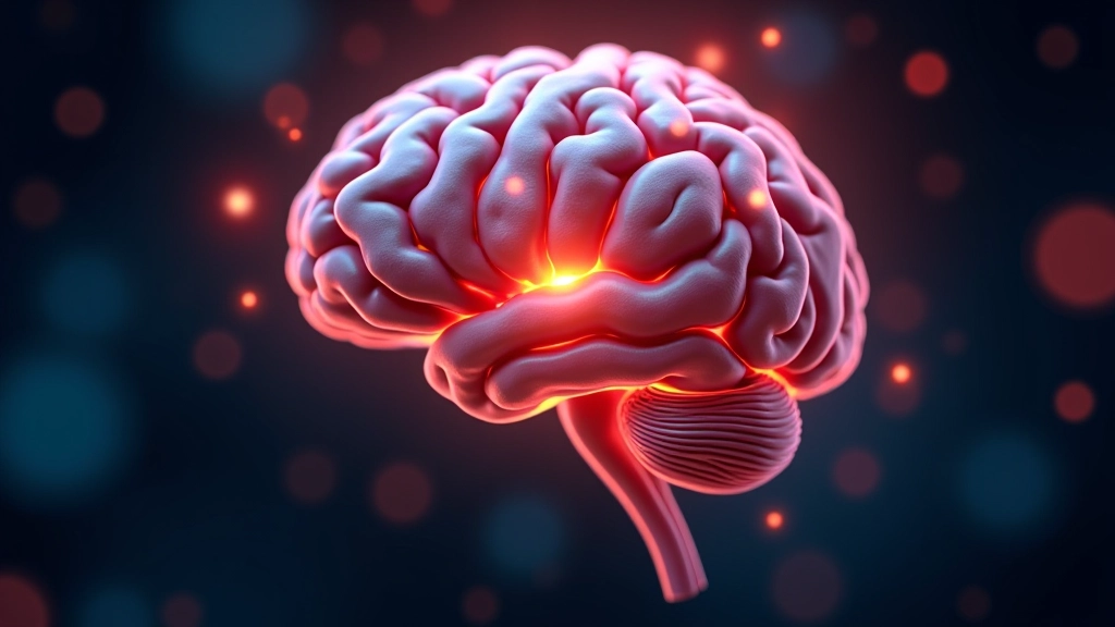 Brain illustration with neural connections highlighted, warm lighting, scientific yet accessible visualization, focused on reward pathways