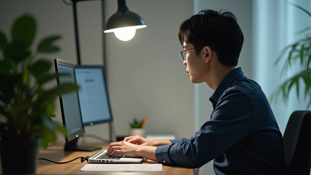 Person working at desk with focused posture and minimal distractions