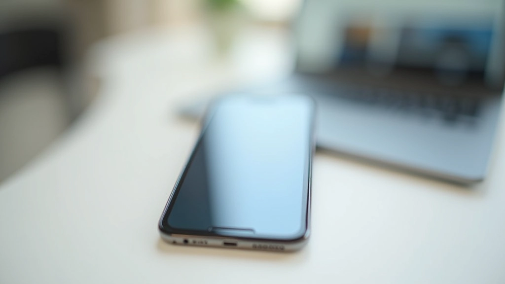 Phone on table showing do-not-disturb status, separate from laptop workspace